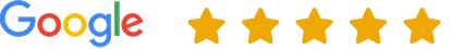 Google logo beside a five star rating