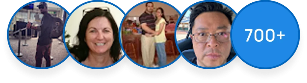 Row of customer profile photos from Google reviews ending in a badge reading 700 plus
